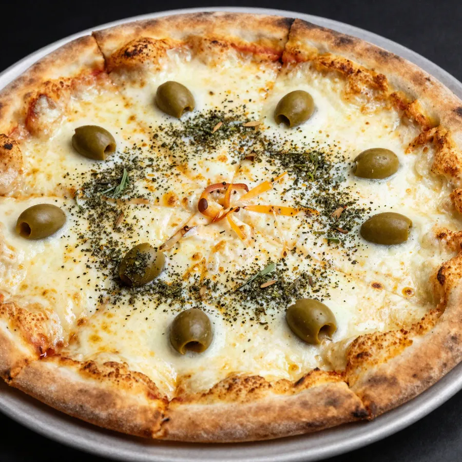 Pizza de muzzarella con aceitunas (foto ilustrativa)